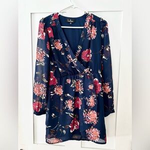 Lulu's Blue and Pink Floral Long Sleeve Dress